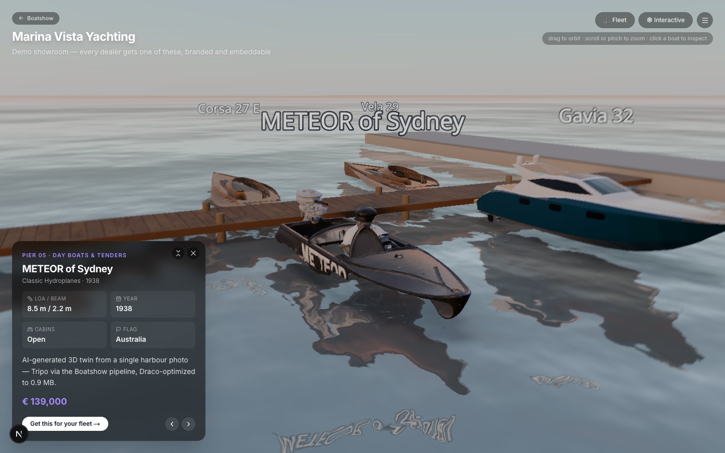 Generated 3D boat reviewed on the water